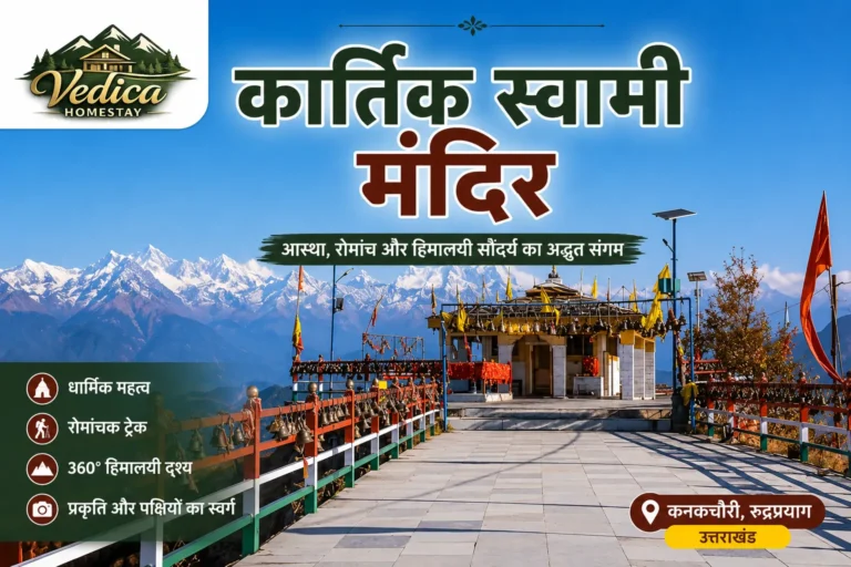 कार्तिक स्वामी मंदिर कनकचौरी रुद्रप्रयाग उत्तराखंड का विहंगम दृश्य